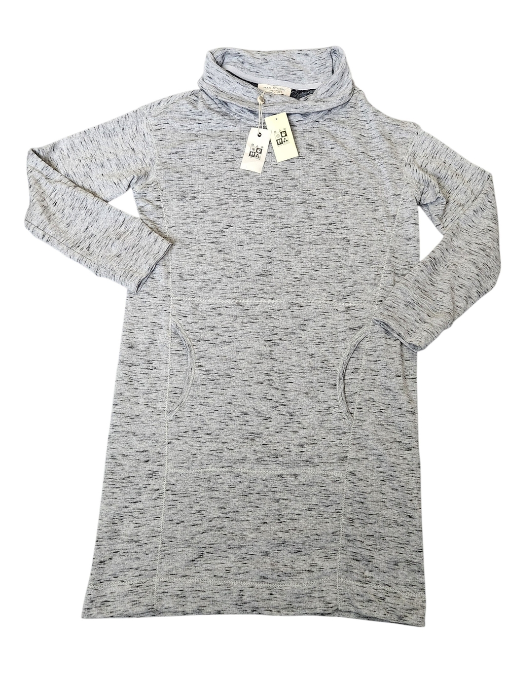 NWT Max Studio Mock Neck Sweater Dress Women's S Gray Pockets Long Sleeve Knit